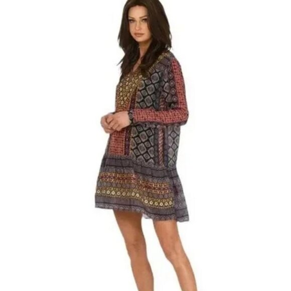 NWOT TOLANI Rory Mixed-Print with Embroidery Flounce-Hem Tunic Dress - Picture 4 of 16